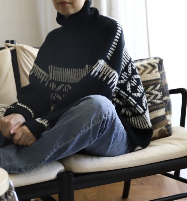 Yak Wool Pullover – Rime on Trees by Eri (Dark Blue) - Image 5