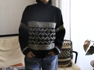 Yak Wool Pullover – Rime on Trees by Eri (Dark Blue)