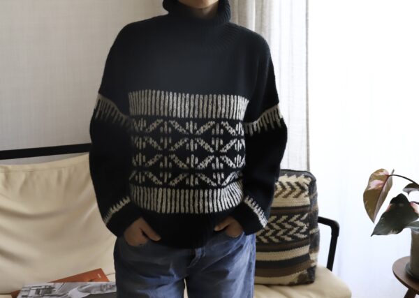 Yak Wool Pullover – Rime on Trees by Eri (Dark Blue) - Image 2