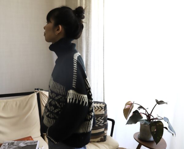 Yak Wool Pullover – Rime on Trees by Eri (Dark Blue) - Image 4