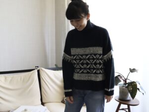 Yak Wool Pullover – Rime on Trees by Eri (Dark Blue)